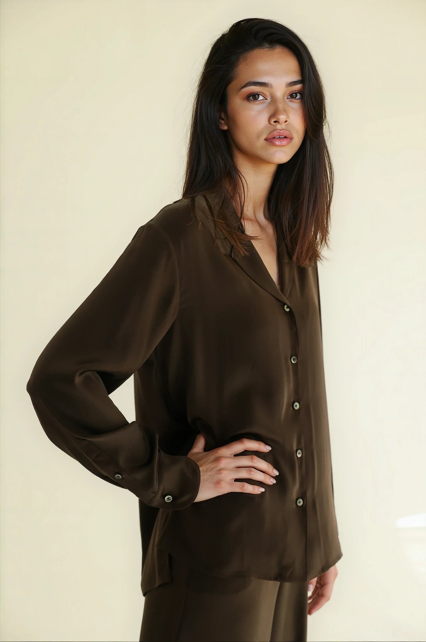 Roma silk shirt dark chocolate